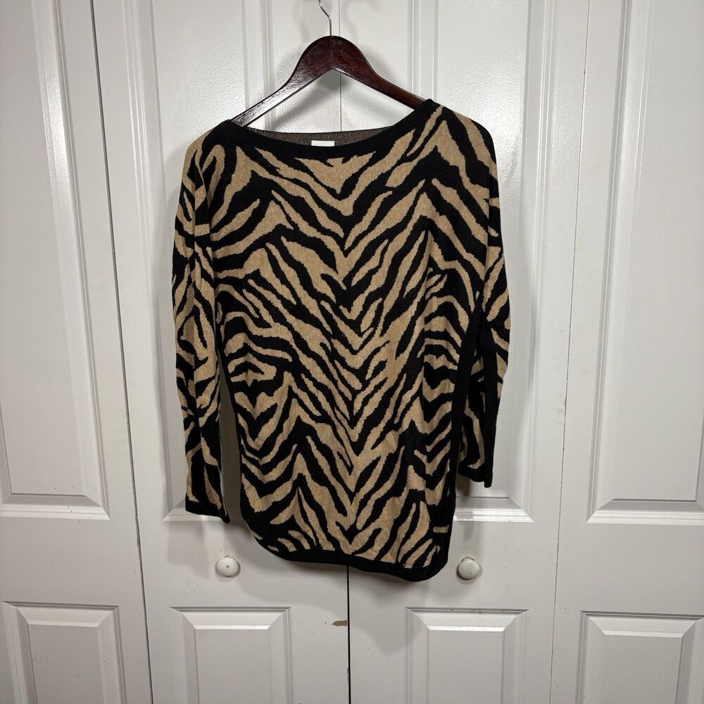 Cabi Sweater Womens S Zebra Animal Print Knit Long Sleeve Brown Black Boho Chic